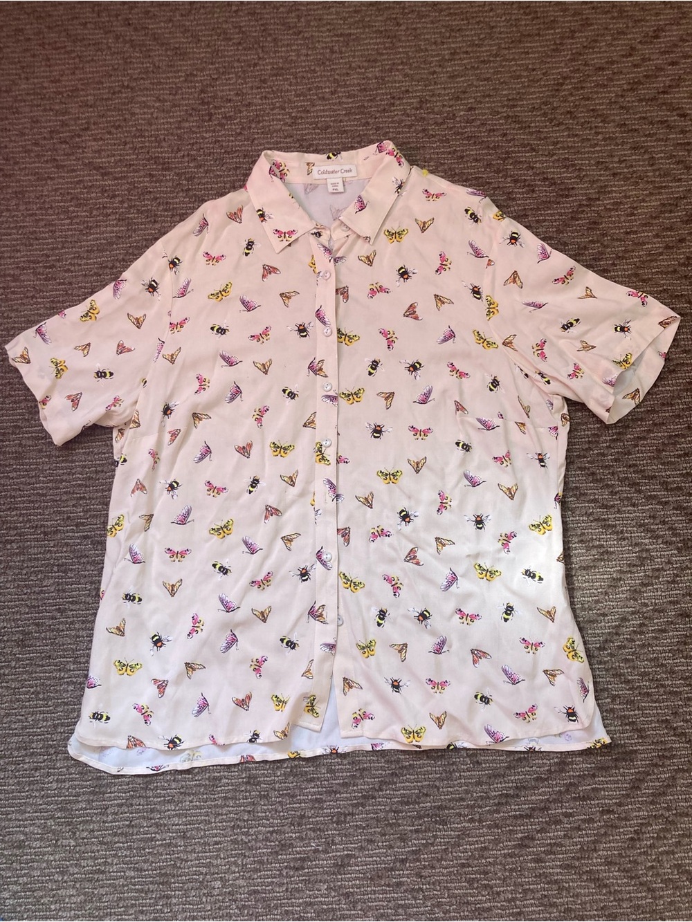 Insect Print Butterfly Bees Button Down Shirt XL